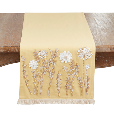 Embroidered Yellow Floral Runner