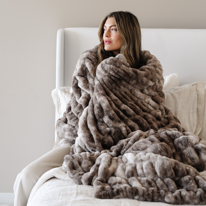 Royale Double Ruched Faux Fur Throw Blanket
