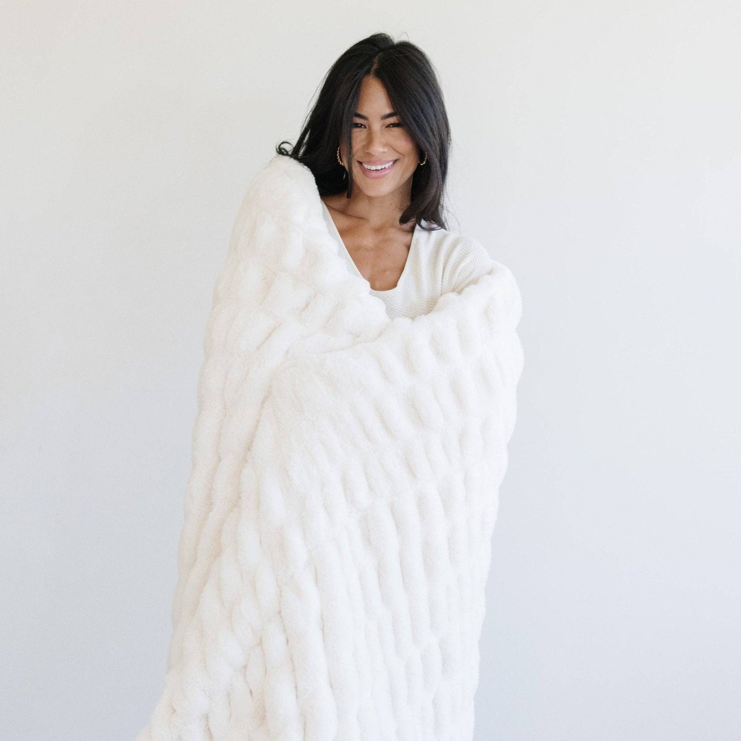 Sandshell Blend Double Ruched XL Faux Fir Throw Blanket