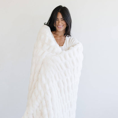 Sandshell Blend Double Ruched XL Faux Fir Throw Blanket