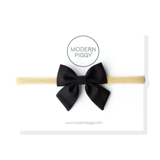 Black | Mini Piggy Bow Nylon Headband