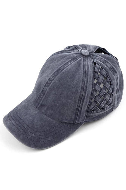 C.C Coral Basket Weave Criss-Cross Ponytail Baseball Cap