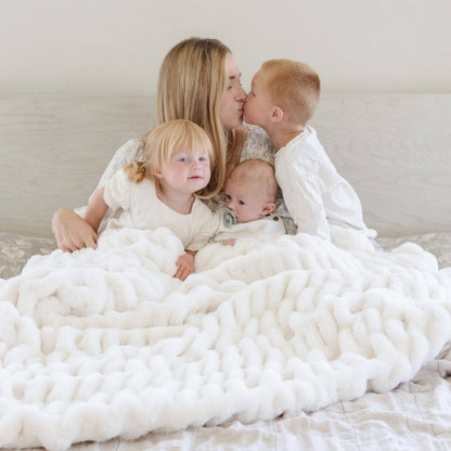 Chocolate Blend Double Ruched XL Faux Fir Throw Blanket