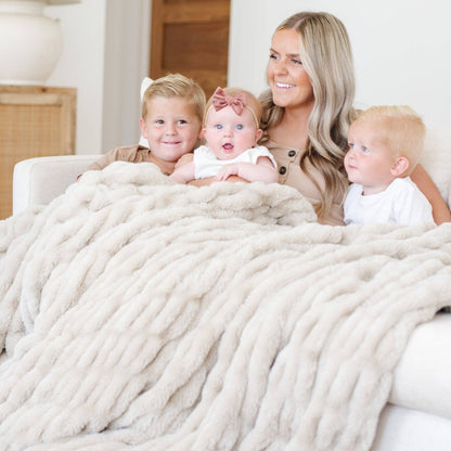 Sandshell Blend Double Ruched XL Faux Fir Throw Blanket