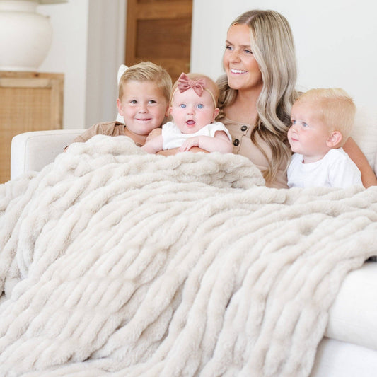 Flax Double Ruched XL Faux Fir Throw Blanket