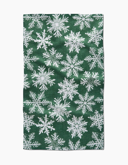 Snowy Days Green Kitchen Tea Towel
