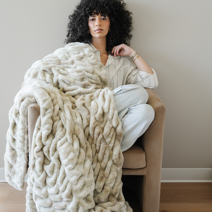 Sandshell Blend Double Ruched XL Faux Fir Throw Blanket