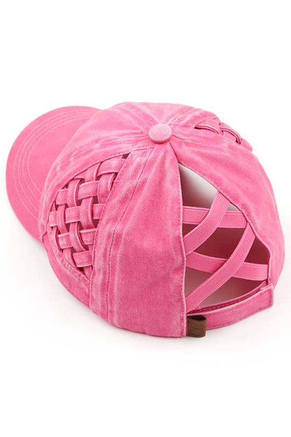 C.C Coral Basket Weave Criss-Cross Ponytail Baseball Cap