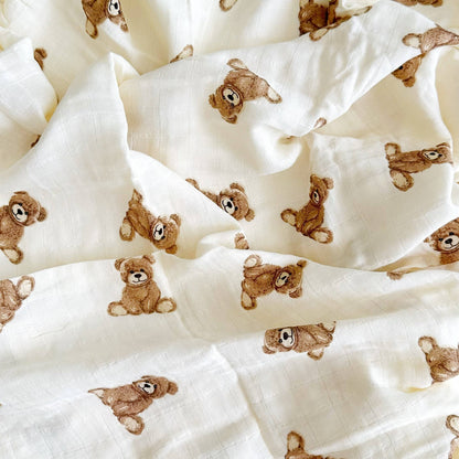 Teddy Bear Muslin Swaddle Blanket