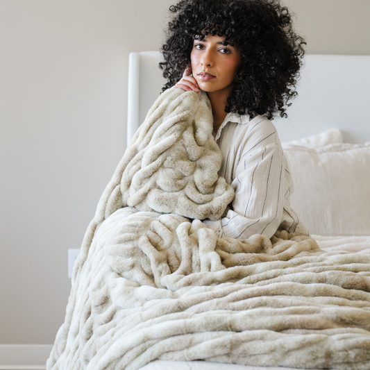 Sandshell Blend Double Ruched XL Faux Fir Throw Blanket