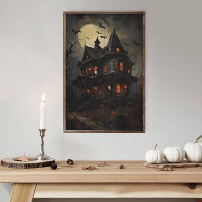 Haunted House With Bats Sign
