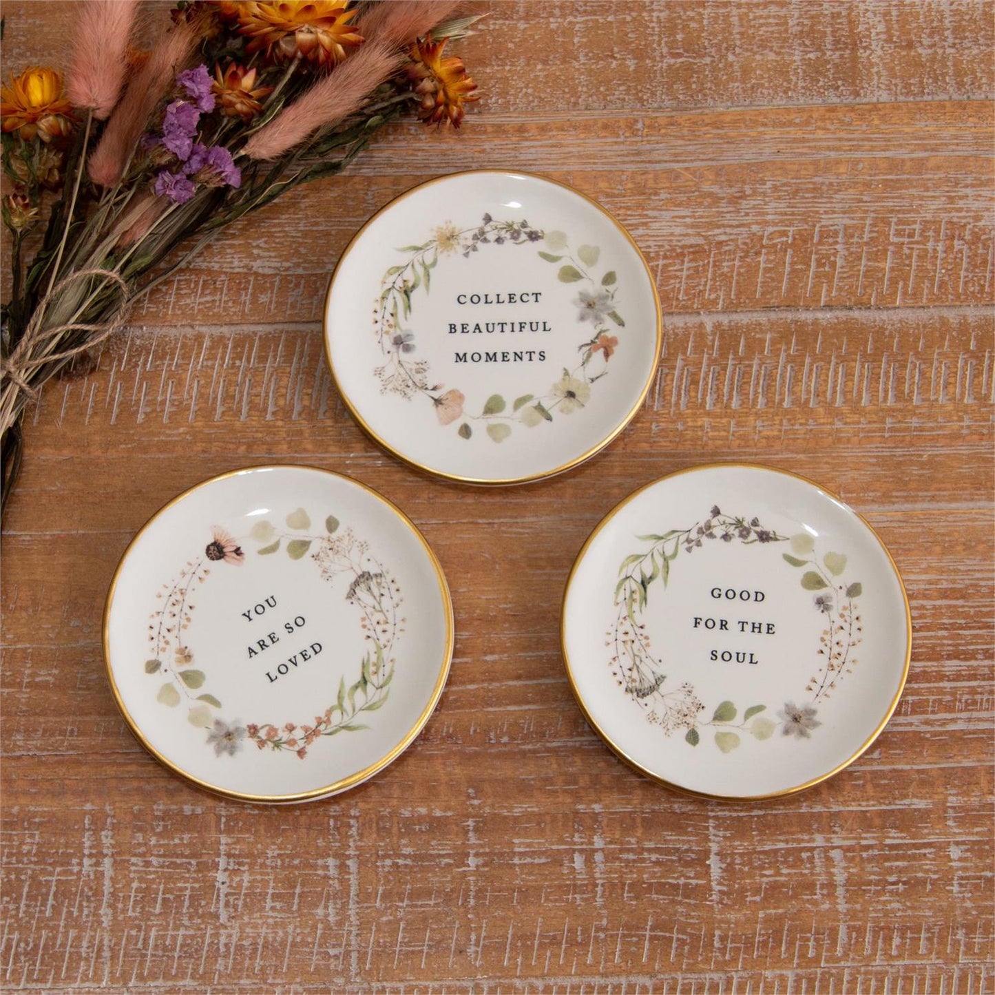 Floral Trinket Plates with Gold Trim