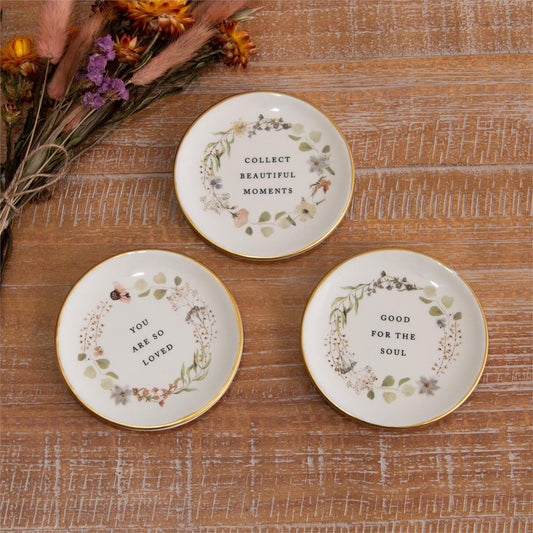 Floral Trinket Plates with Gold Trim
