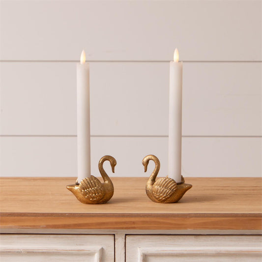 Swan Gold Taper Candle Holder