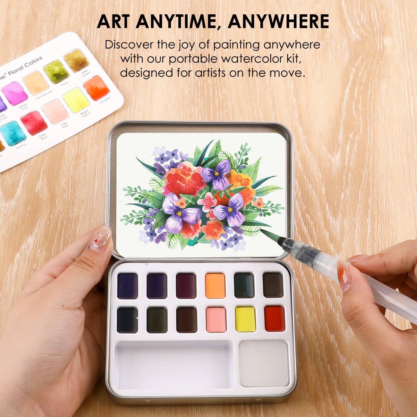 Floral Colors Watercolor Pocket Set With Brush