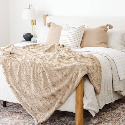 Khaki Patterned XL Faux Fur Throw Blanket