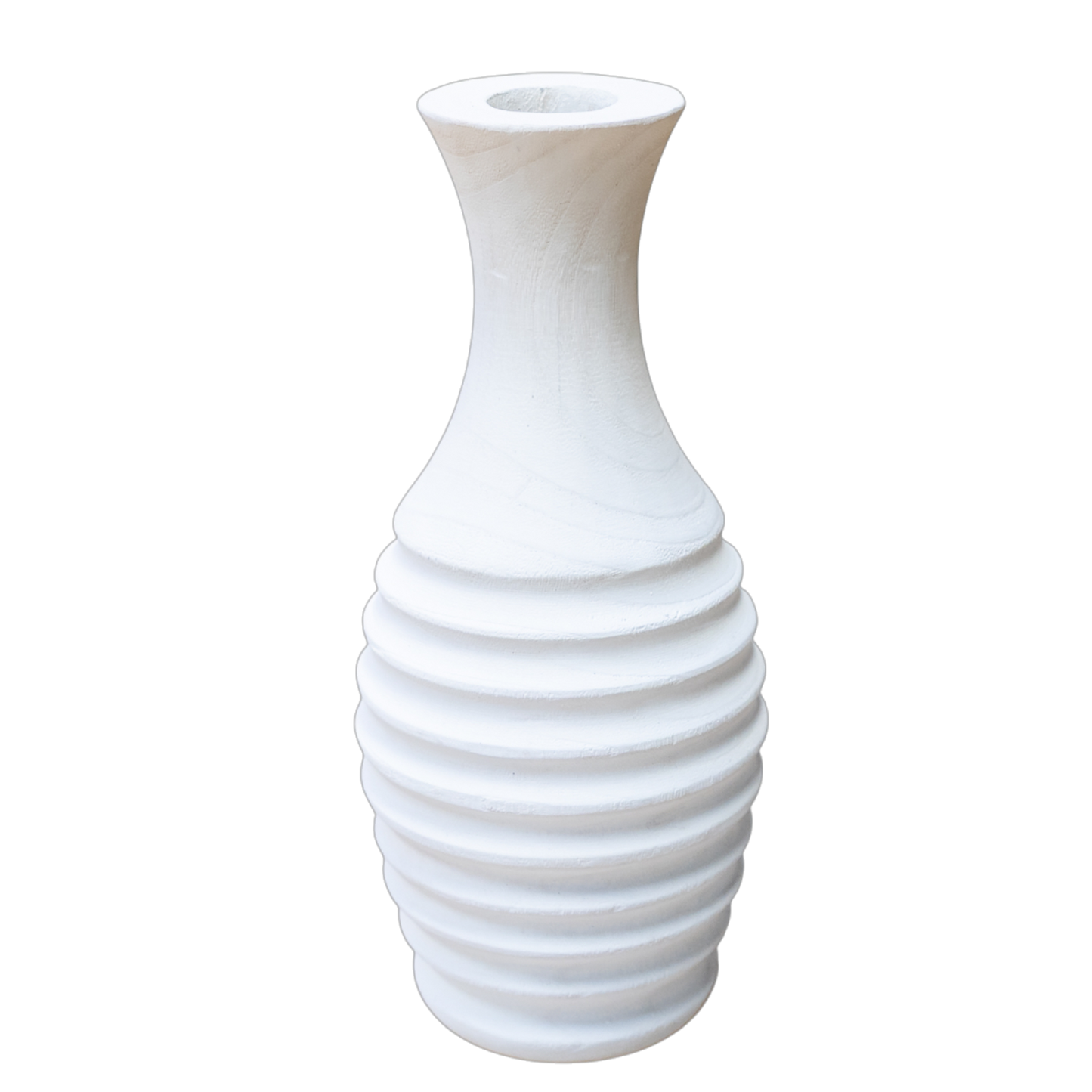 White Wood Ribbed Vase