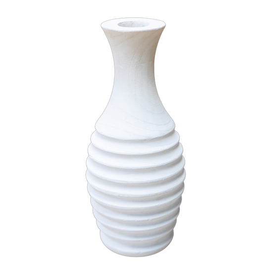 White Wood Ribbed Vase
