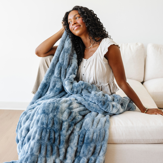 Flax Double Ruched XL Faux Fir Throw Blanket
