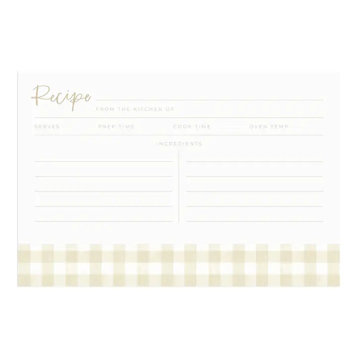 Beige Gingham Recipe Cards