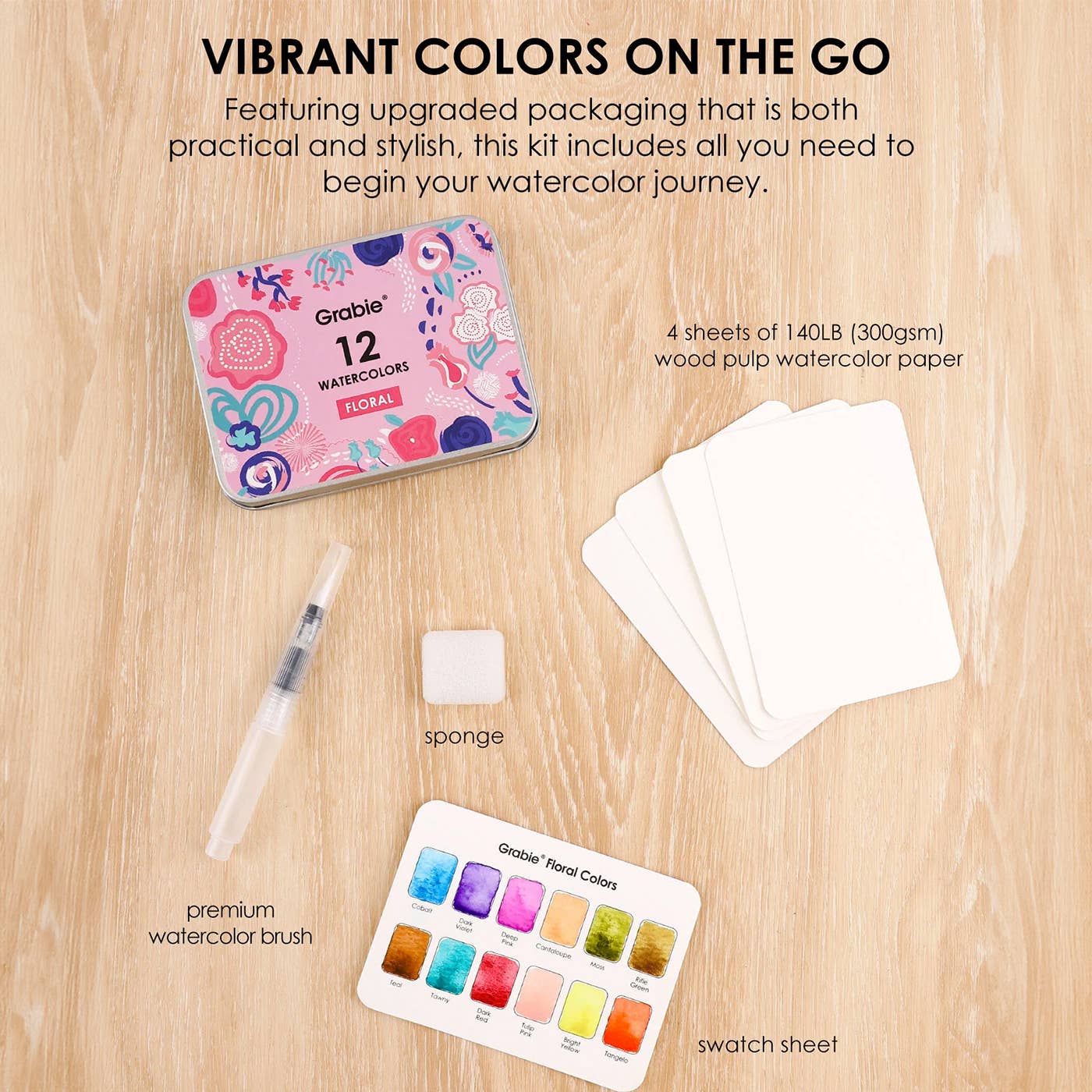 Floral Colors Watercolor Pocket Set With Brush