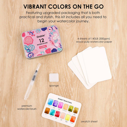 Floral Colors Watercolor Pocket Set With Brush