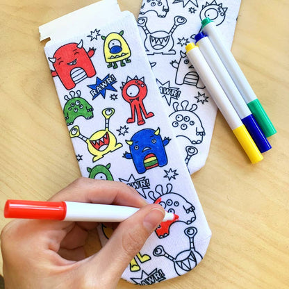 Monster Mayhem Coloring Socks