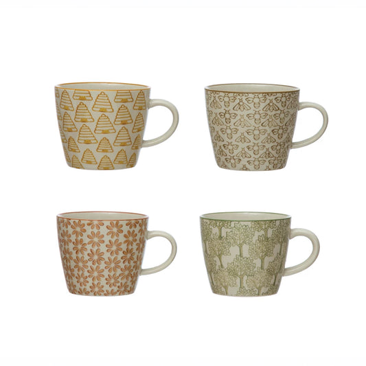 8 oz. Hand-Stamped Stoneware Mug with Pattern
