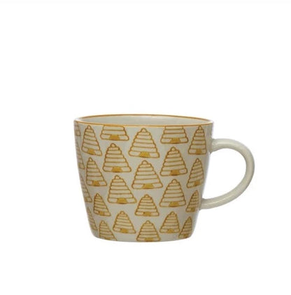 8 oz. Hand-Stamped Stoneware Mug with Pattern