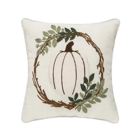 White Pumpkin Wreath Pillow