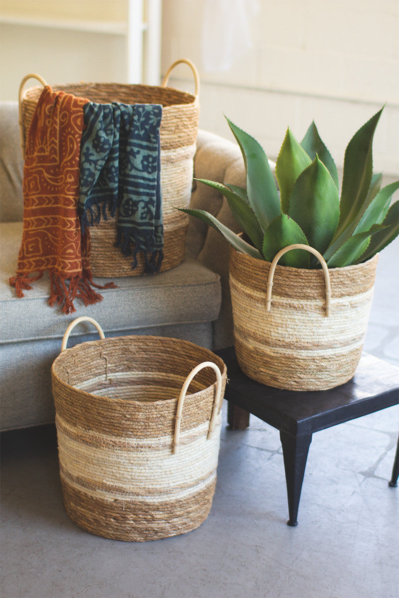Two-Toned Natural Round Baskets