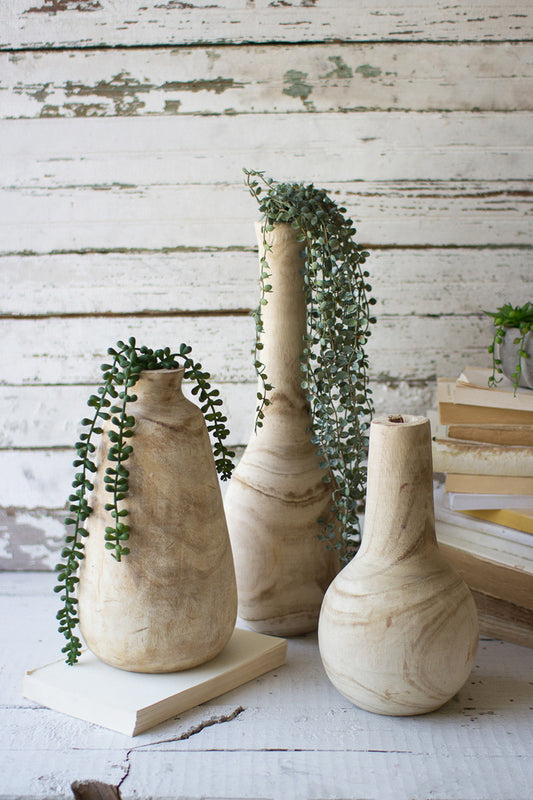 Hand-Carved Tall Wooden Bottles