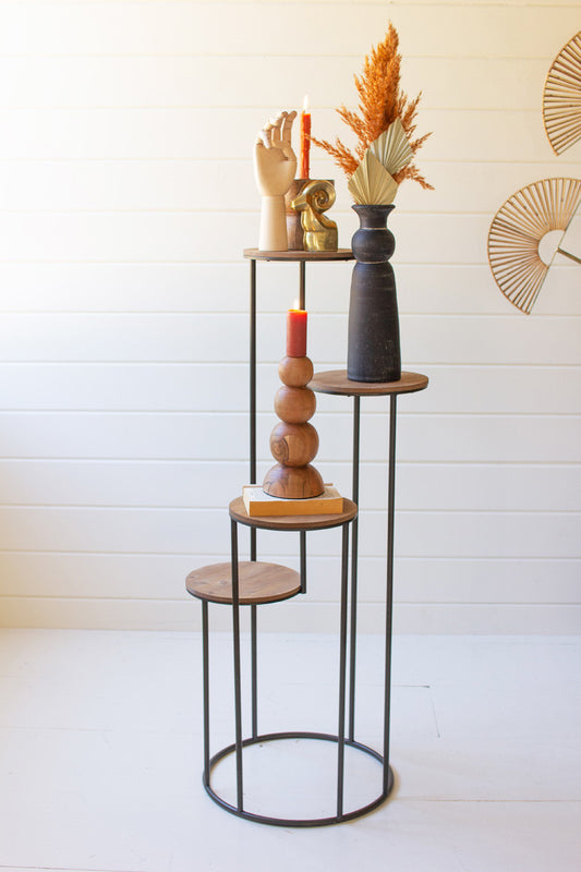 Four-Tiered Wood & Metal Plant Stand