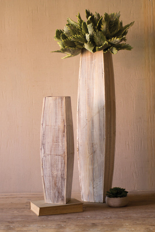 White-Washed Tall Oblong Wooden Vases