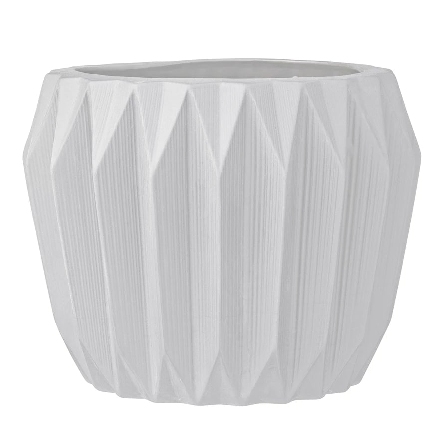 Medium White Stoneware Fluted Planter