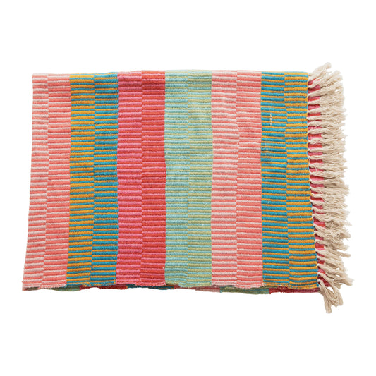 Recycled Cotton Blend Striped Throw with Tassels