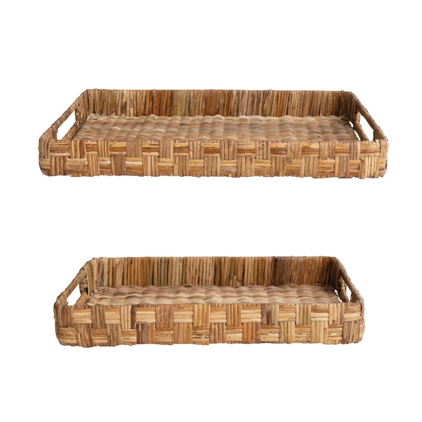 Decorative Hand-Woven Rattan Trays w/ Handles