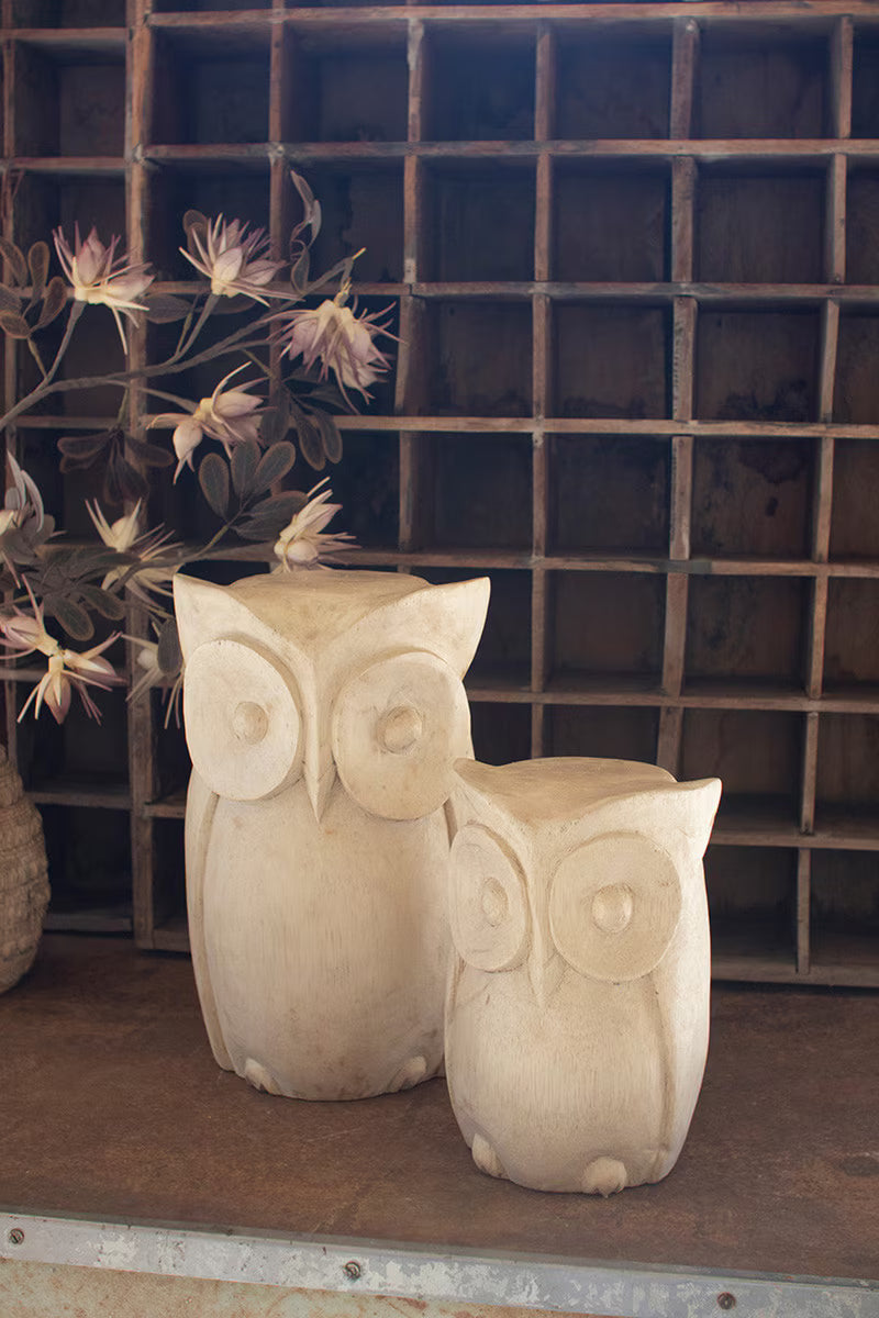 Carved Wood Owl Statues