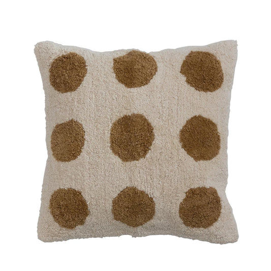 18" Cotton Tufted Pillow w/ Dots & Chambray Back, Down Fill