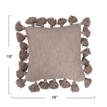 18" Woven Melange Cotton Pillow w/ Tassels