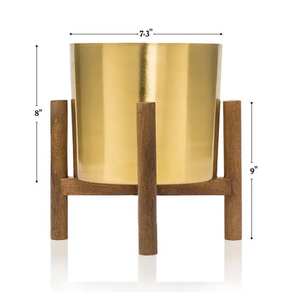 Brass Finished Gold Planter & Wood Stand