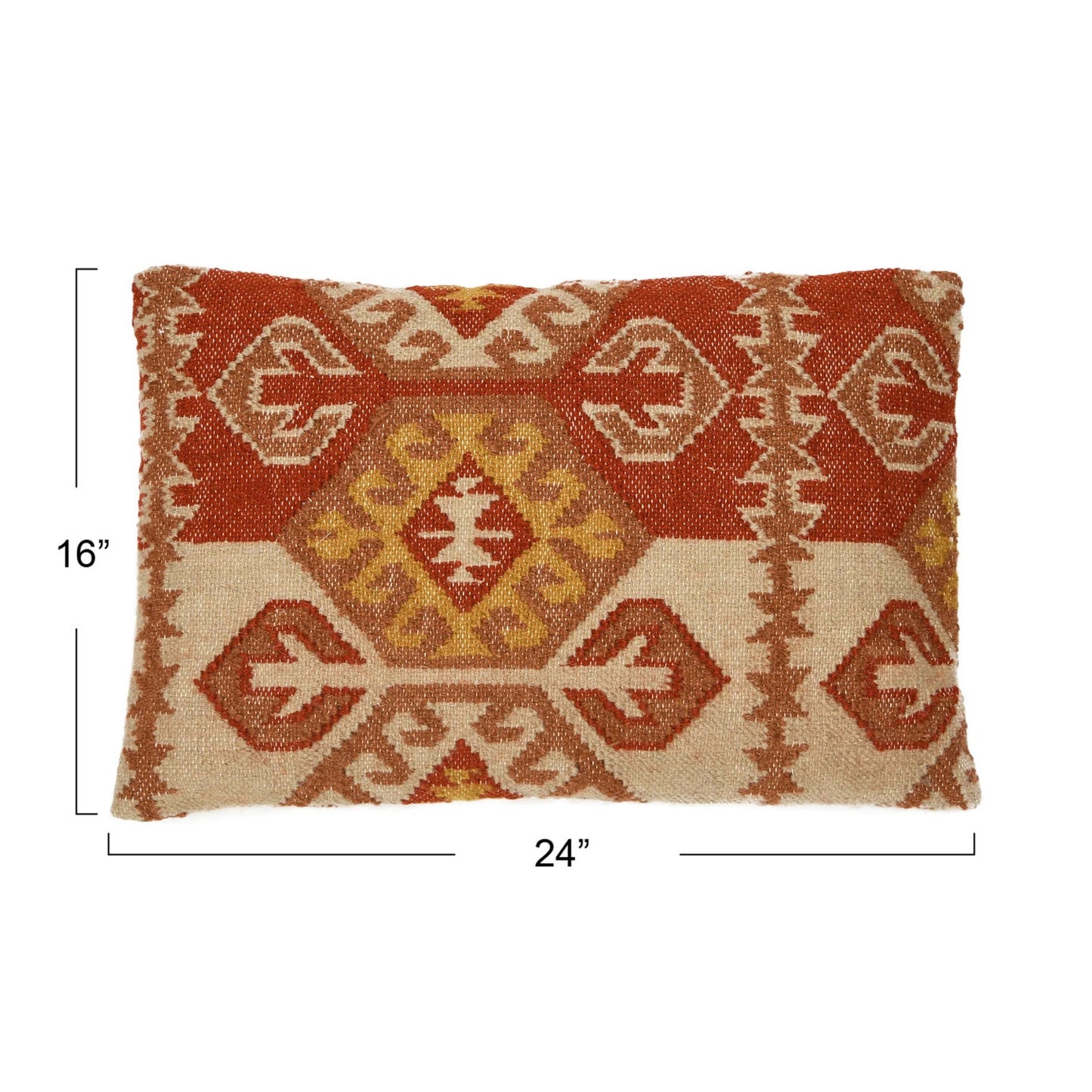 24" x 16" Woven Wool Blend Kilim Lumbar Pillow w/ Ikat Pattern, Polyester Fill