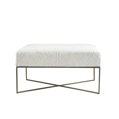 Metal and Woven Damask Upholstered Ottoman