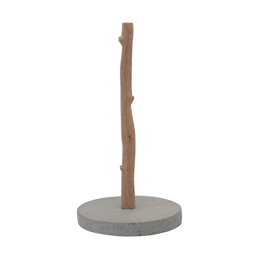 Mango Wood and Concrete Paper Towel Holder