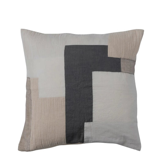 20" Square Cotton & Linen Patchwork Pillow, Polyester Fill