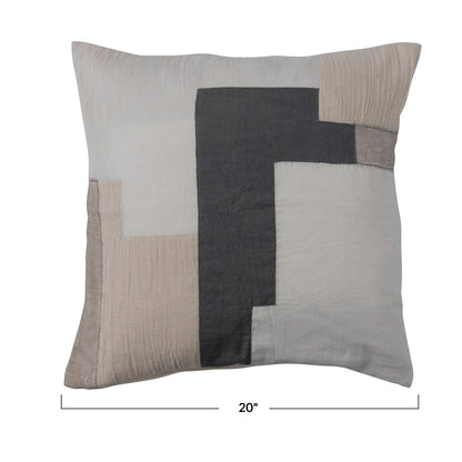 20" Square Cotton & Linen Patchwork Pillow, Polyester Fill