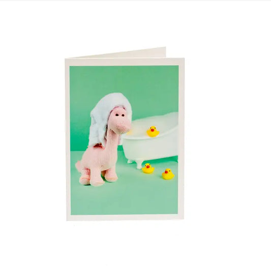 Bathing Pink Diplodocus Dinosaur Greetings Card