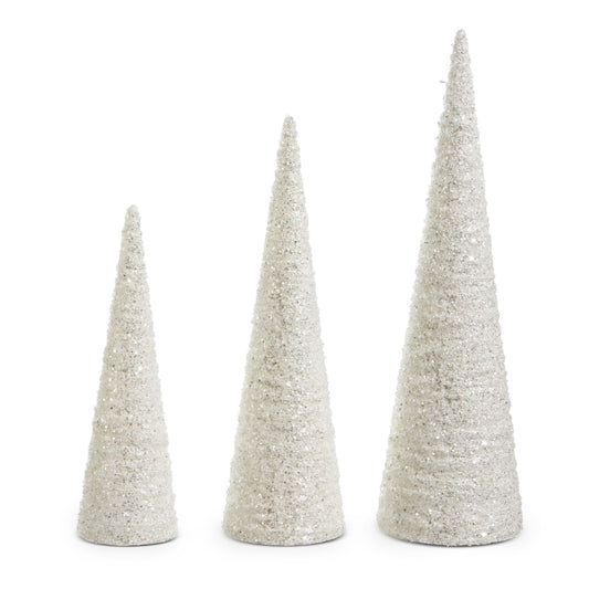 Glittered White Cone Trees