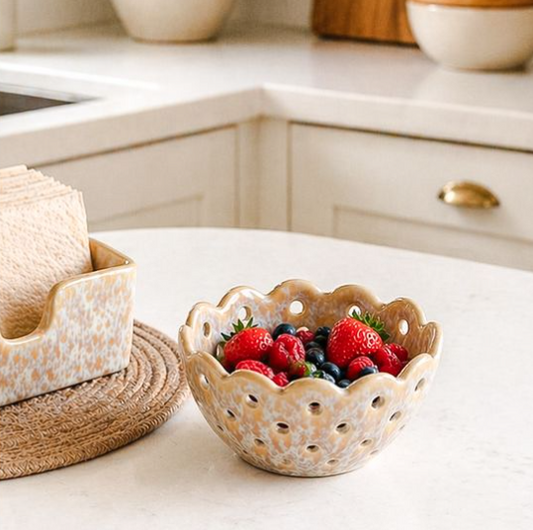 Beige Ceramic Berry Bin