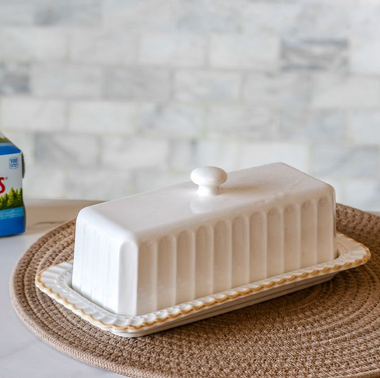 White Stripe Butter Dish